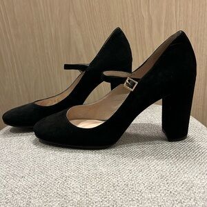 Louise et Cie black suede Mary Jane high heel block heel pumps, size 9/39